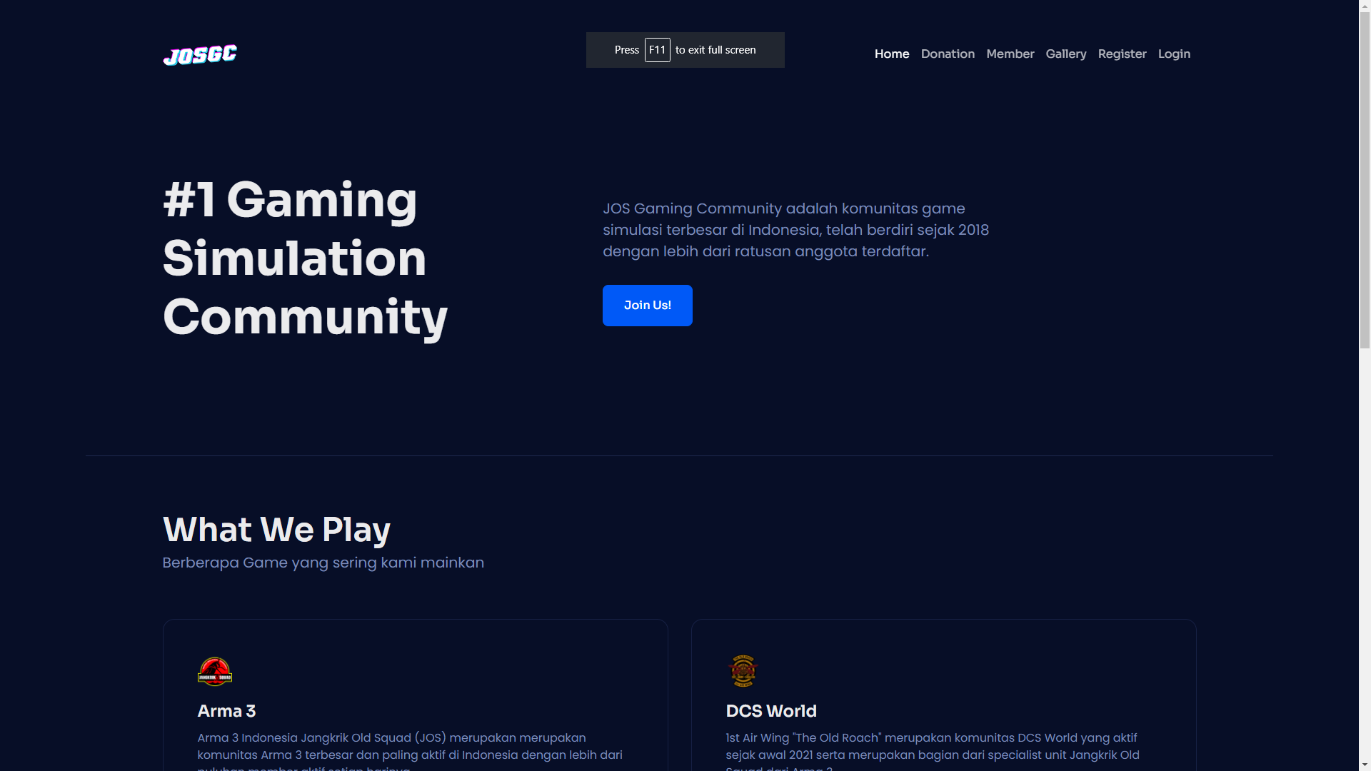 JOSGC Web screenshot